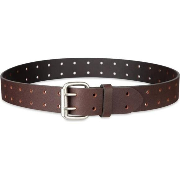 Mens Leather Belt Double Prong Adjustable Buckle Casual Jeans Work Belt - Picture 4 of 7